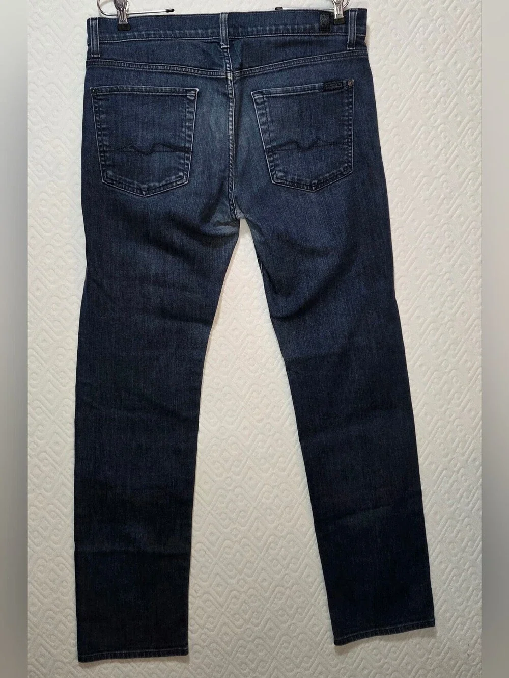 7 for All Mankind Jeans Slimmy Washed  Blue Denim Jeans, Tapered Legs, 34x32